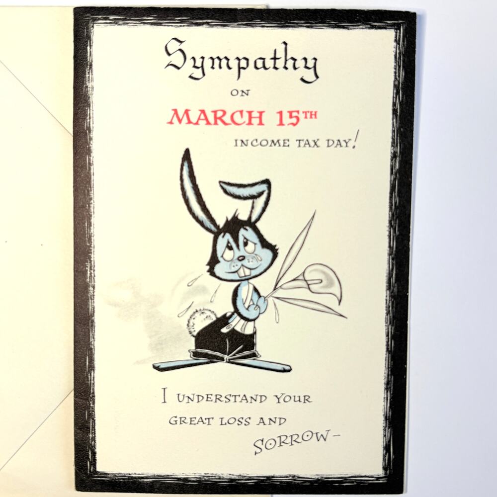 Vintage 1950s Buzza Cardozo Income Tax Day Greeting Card Rabbit Uncle Sam - Picture 2 of 8